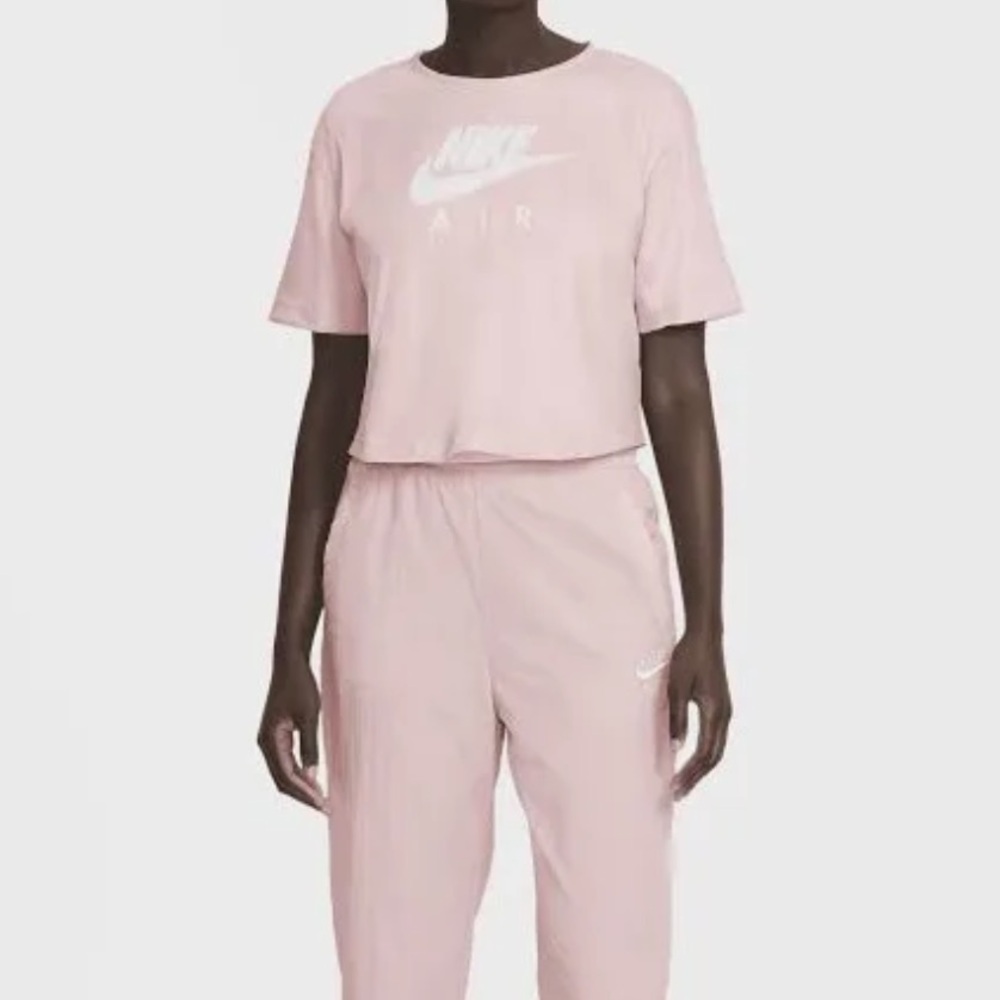 Nike Air Women’s Short Sleeve Layered Mesh Relaxed Tee, Pale Pink & White, Sz XL - Picture 9 of 9